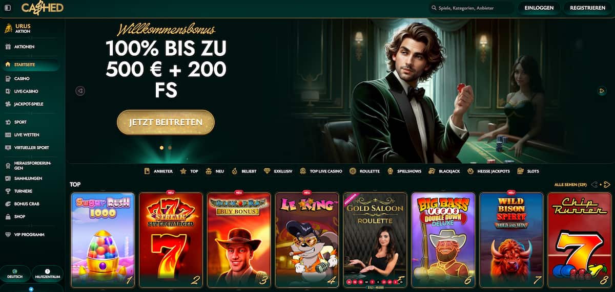 Cashed punktet mit vielen Bonusaktionen für Neu- und Bestandskunden, darunter 100 % bis 500 € plus 200 Freispiele und eine Bonuskrabbe. Das Spielangebot ist riesig und umfasst Slots, Tischspiele, Live Casino und Gameshows. Der VIP-Club bietet stufenweise bessere Belohnungen und höhere Auszahlungslimits. Der Live-Chat ist hilfreich und schnell. Ein Nachteil ist das eher niedrige monatliche Auszahlungslimit.